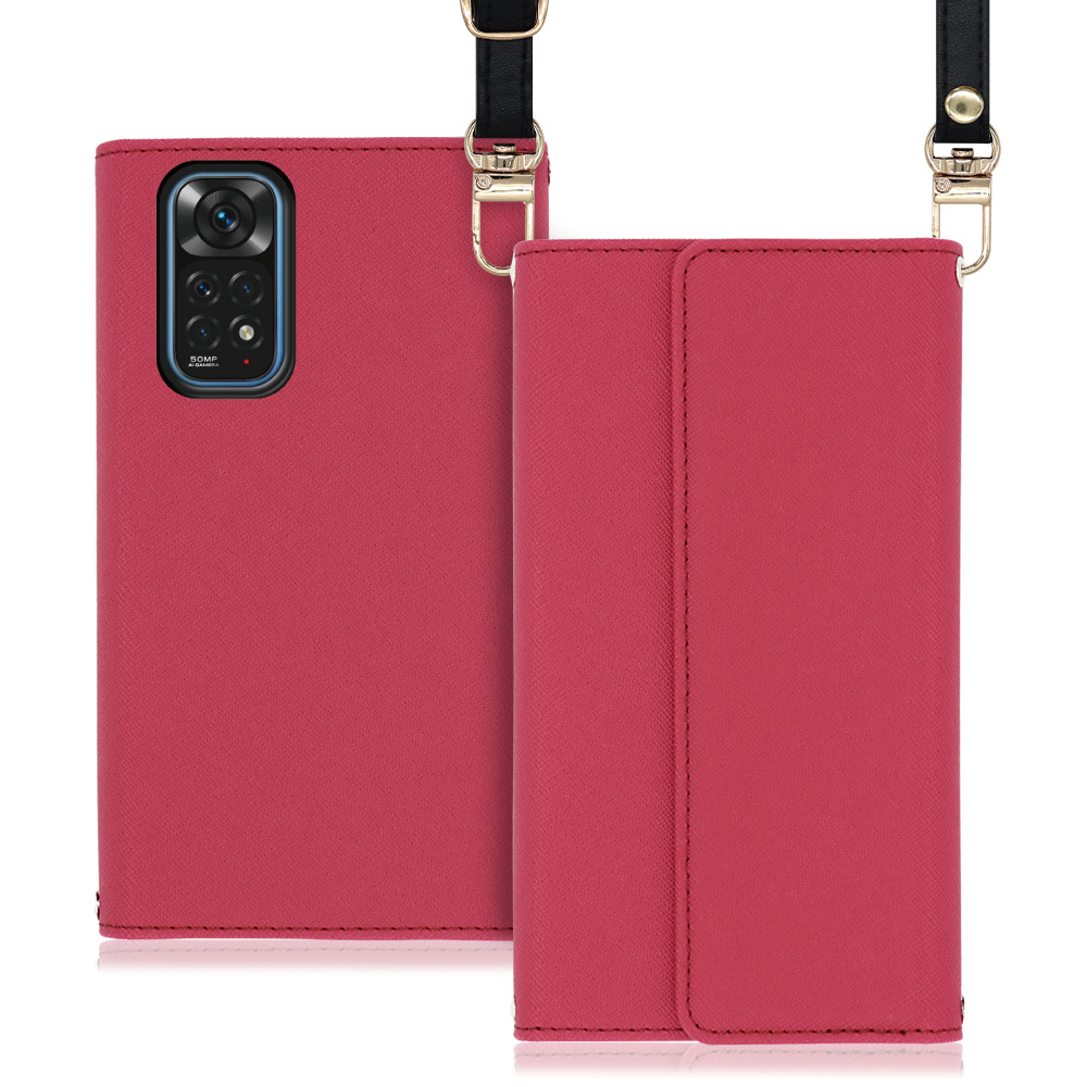 LOOF Strap Xiaomi Redmi Note 11 用 [ダスティローズ] 両手が使える ネックストラップ ショルダー ロングストラップ付きケース カード収納 幅広ポケット