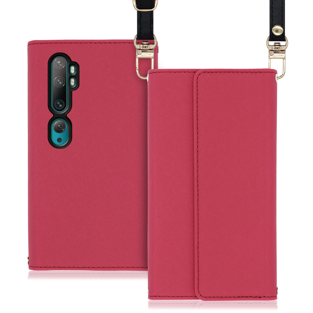 LOOF Strap Xiaomi Mi Note 10 / Mi Note 10 Pro / M1910F4G / M1910F4S 用 [ダスティローズ] 両手が使える ネックストラップ ショルダー ロングストラップ付きケース カード収納 幅広ポケット