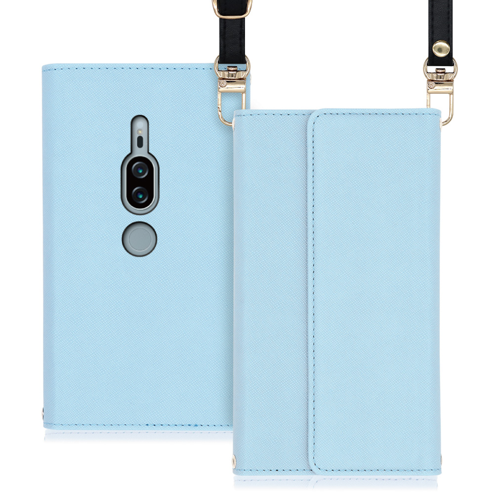 LOOF Strap Xperia XZ2 Premium / SO-04K / SOV38 用 [ブルー] 両手が使える ネックストラップ ショルダー ロングストラップ付きケース カード収納 幅広ポケット