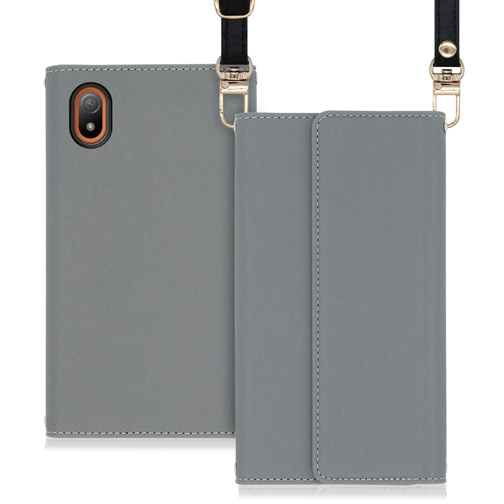 LOOF Strap Xperia Ace III SO-53C / SOG08 用 [グレー] 両手が使える ネックストラップ ショルダー ロングストラップ付きケース カード収納 幅広ポケット