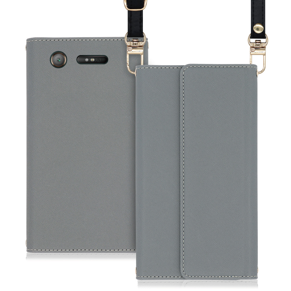 LOOF Strap Xperia XZ1 / SO-01K / SOV36 用 [グレー] 両手が使える ネックストラップ ショルダー ロングストラップ付きケース カード収納 幅広ポケット