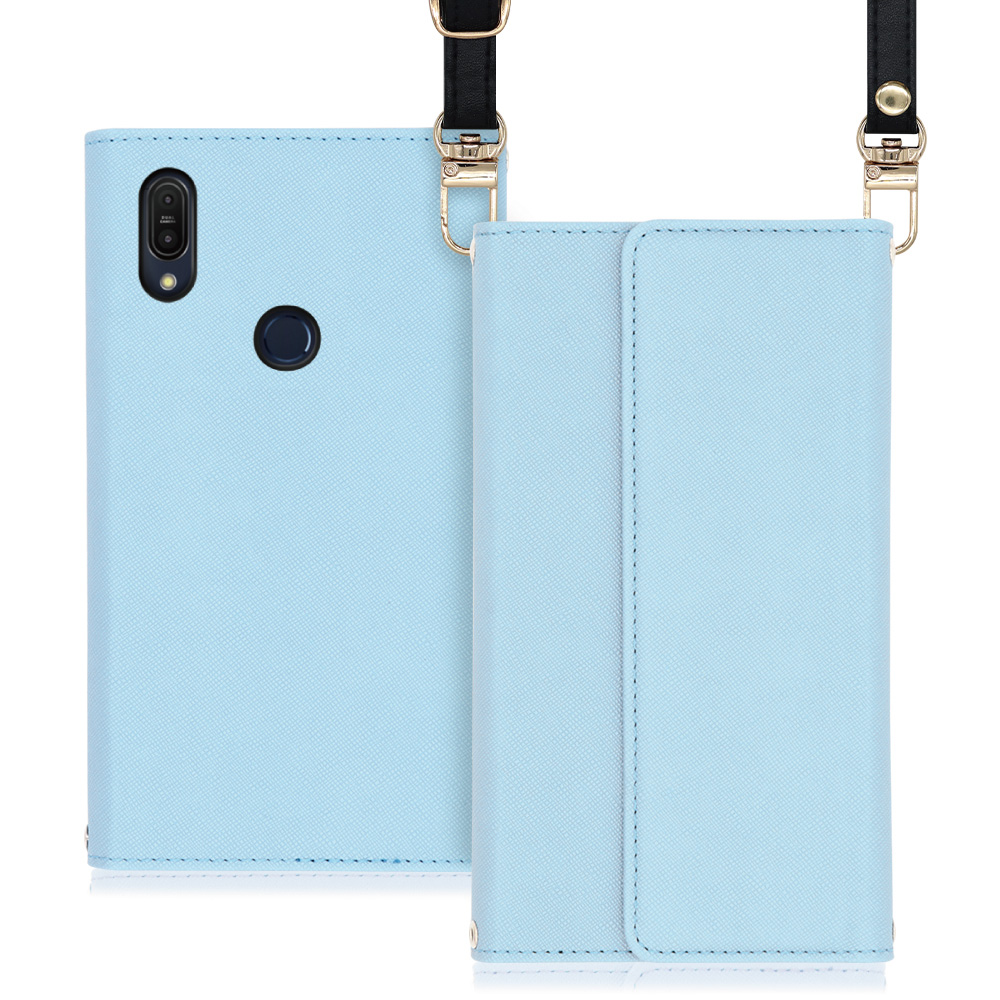 LOOF Strap ZenFone Max Pro (M1) / ZB602KL 用 [ブルー] 両手が使える ネックストラップ ショルダー ロングストラップ付きケース カード収納 幅広ポケット