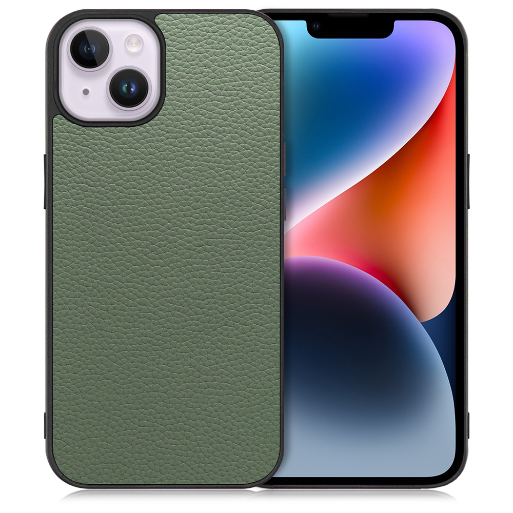 LOOF LUXURY-SHELL Series iPhone 14 Plus 用 [ダルグリーン] 薄い 軽量 背面 本革 ケース カバー シンプル スマホケース スマホカバー