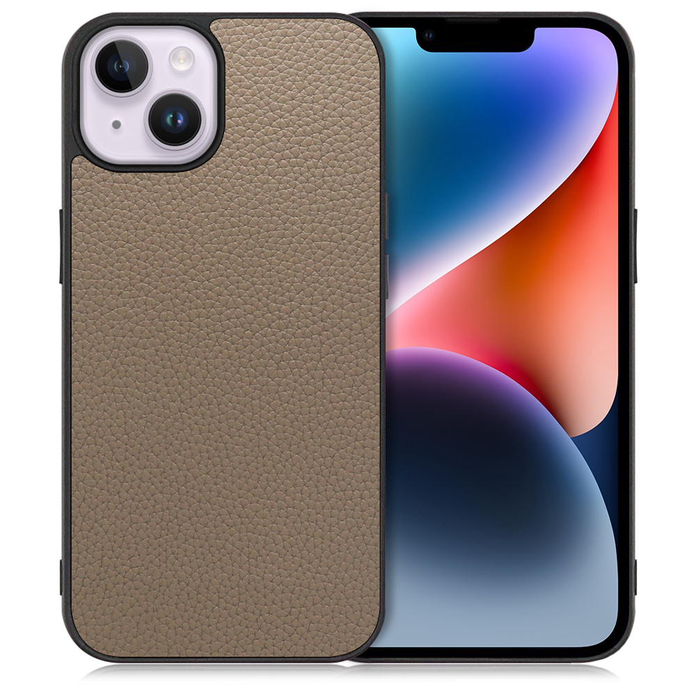 LOOF LUXURY-SHELL Series iPhone 14 Plus 用 [グレージュ] 薄い 軽量 背面 本革 ケース カバー シンプル スマホケース スマホカバー