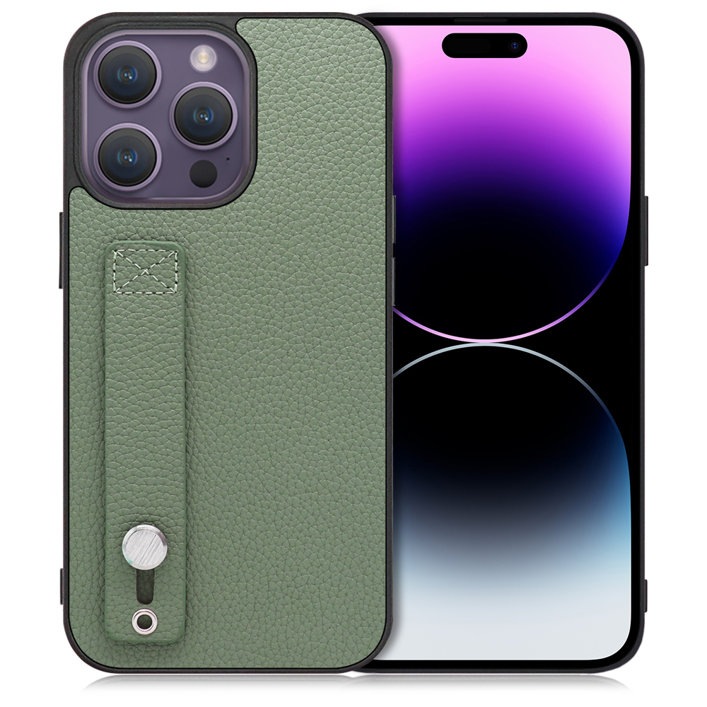 LOOF HOLD-SHELL iPhone 14 Pro Max 用 [ダルグリーン] 薄い 軽量 背面 本革 ケース カバー シンプル スマホケース スマホカバー ストラップホール ベルト付
