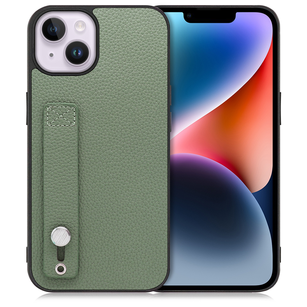 LOOF HOLD-SHELL Series iPhone 14 Plus 用 [ダルグリーン] 薄い 軽量 背面 本革 ケース カバー シンプル スマホケース スマホカバー ストラップホール ベルト付
