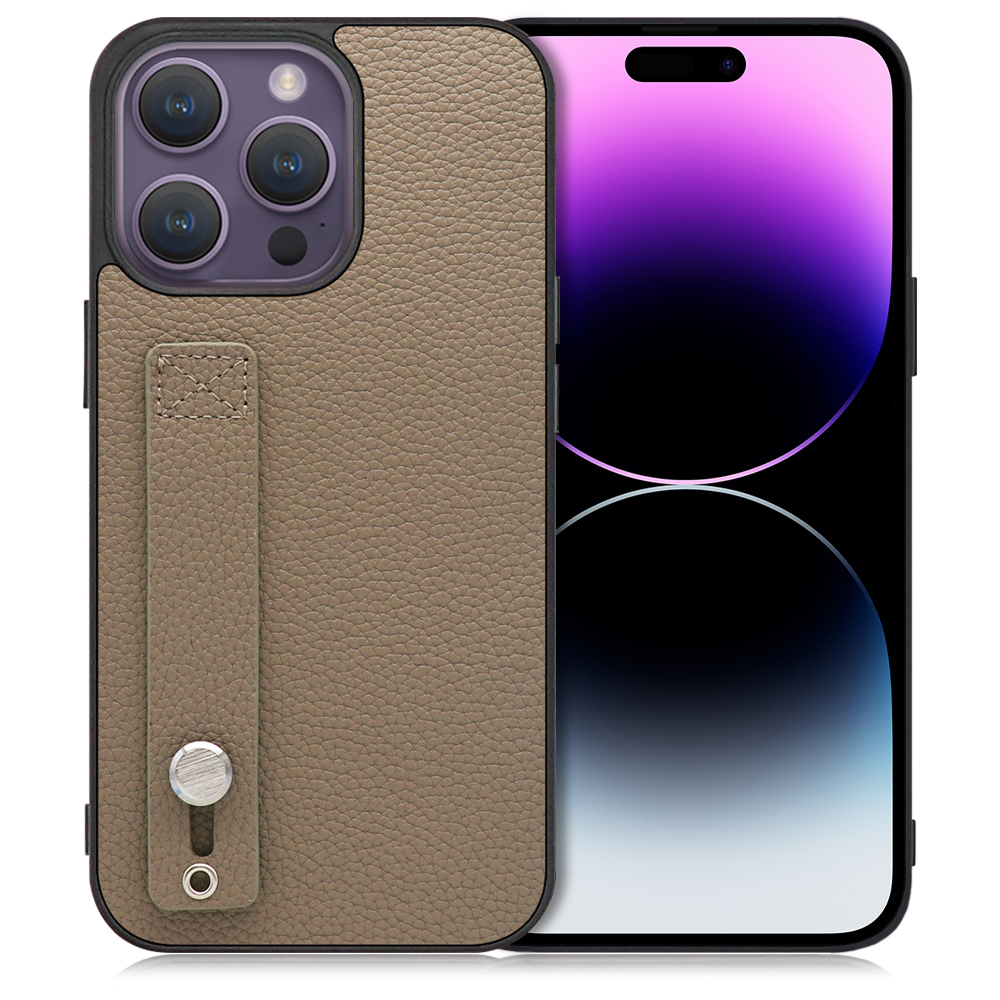 LOOF HOLD-SHELL iPhone 14 Pro Max 用 [グレージュ] 薄い 軽量 背面 本革 ケース カバー シンプル スマホケース スマホカバー ストラップホール ベルト付