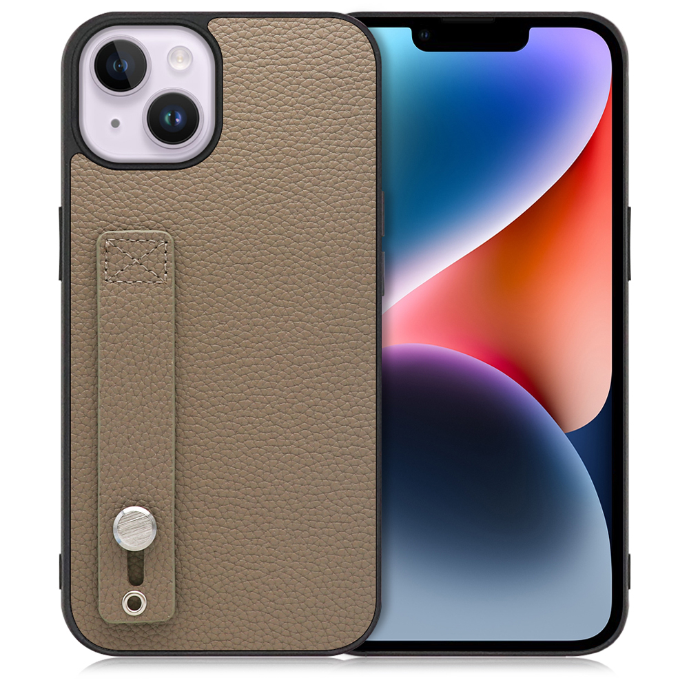 LOOF HOLD-SHELL Series iPhone 14 Plus 用 [グレージュ] 薄い 軽量 背面 本革 ケース カバー シンプル スマホケース スマホカバー ストラップホール ベルト付