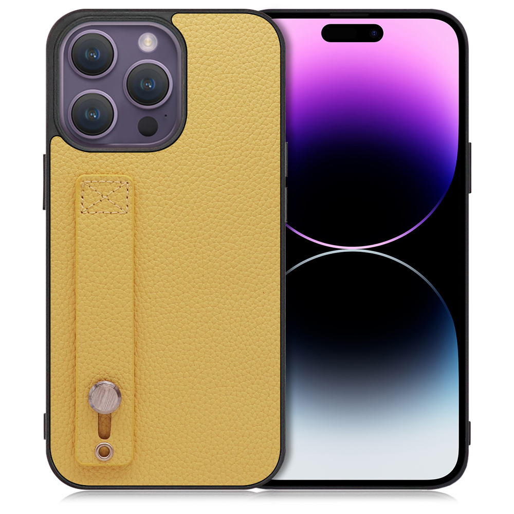LOOF HOLD-SHELL iPhone 14 Pro Max 用 [ジャスミンイエロー] 薄い 軽量 背面 本革 ケース カバー シンプル スマホケース スマホカバー ストラップホール ベルト付