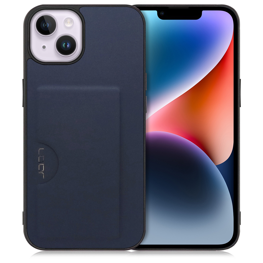 LOOF SKIN SLIM-SLOT Series iPhone 14 Plus 用 [ネイビー] スマホケース スマホカバー 背面カード 収納付き 薄い ポケット カード収納