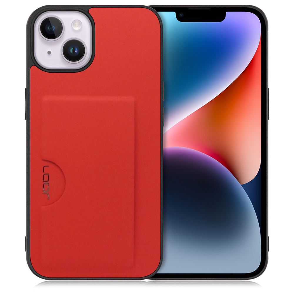 LOOF SKIN SLIM-SLOT Series iPhone 14 Plus 用 [レッド] スマホケース スマホカバー 背面カード 収納付き 薄い ポケット カード収納