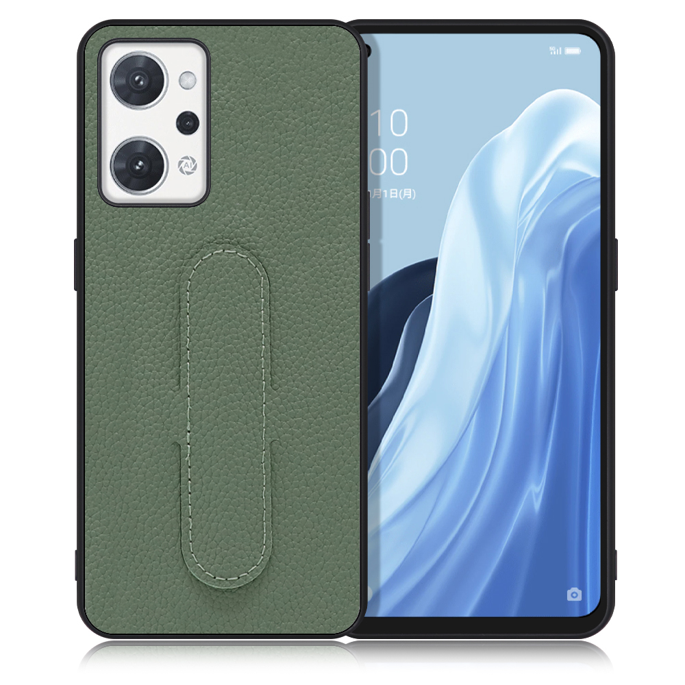 [ LOOF HOLD STAND ] OPPO Reno7 A / Reno9 A OPG04 / CPH2523  スマホケース 背面 ケース カバー ハードケース 本革 スタンド ストラップホール [ OPPO Reno7 A / Reno9 A / ダルグリーン ]