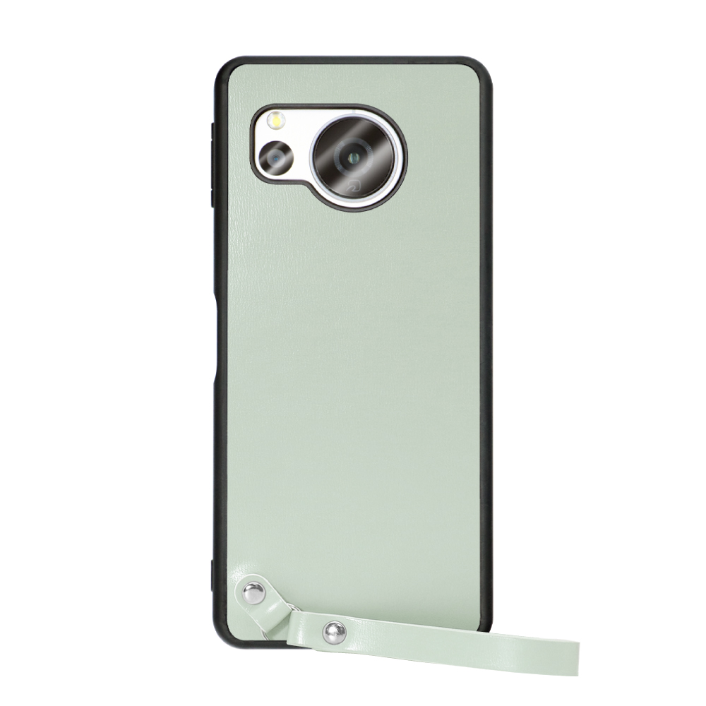 [ LOOF MACARON-SHELL ] AQUOS sense8 スマホケース 背面 ケース カバー ハードケース ストラップ付き 本革 ストラップホール [ アイスグリーン ]