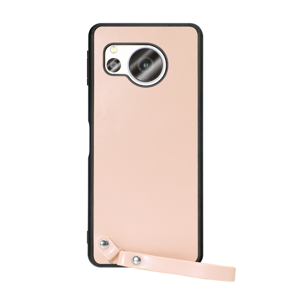 [ LOOF MACARON-SHELL ] AQUOS sense8 スマホケース 背面 ケース カバー ハードケース ストラップ付き 本革 ストラップホール [ ピーチピンク ]