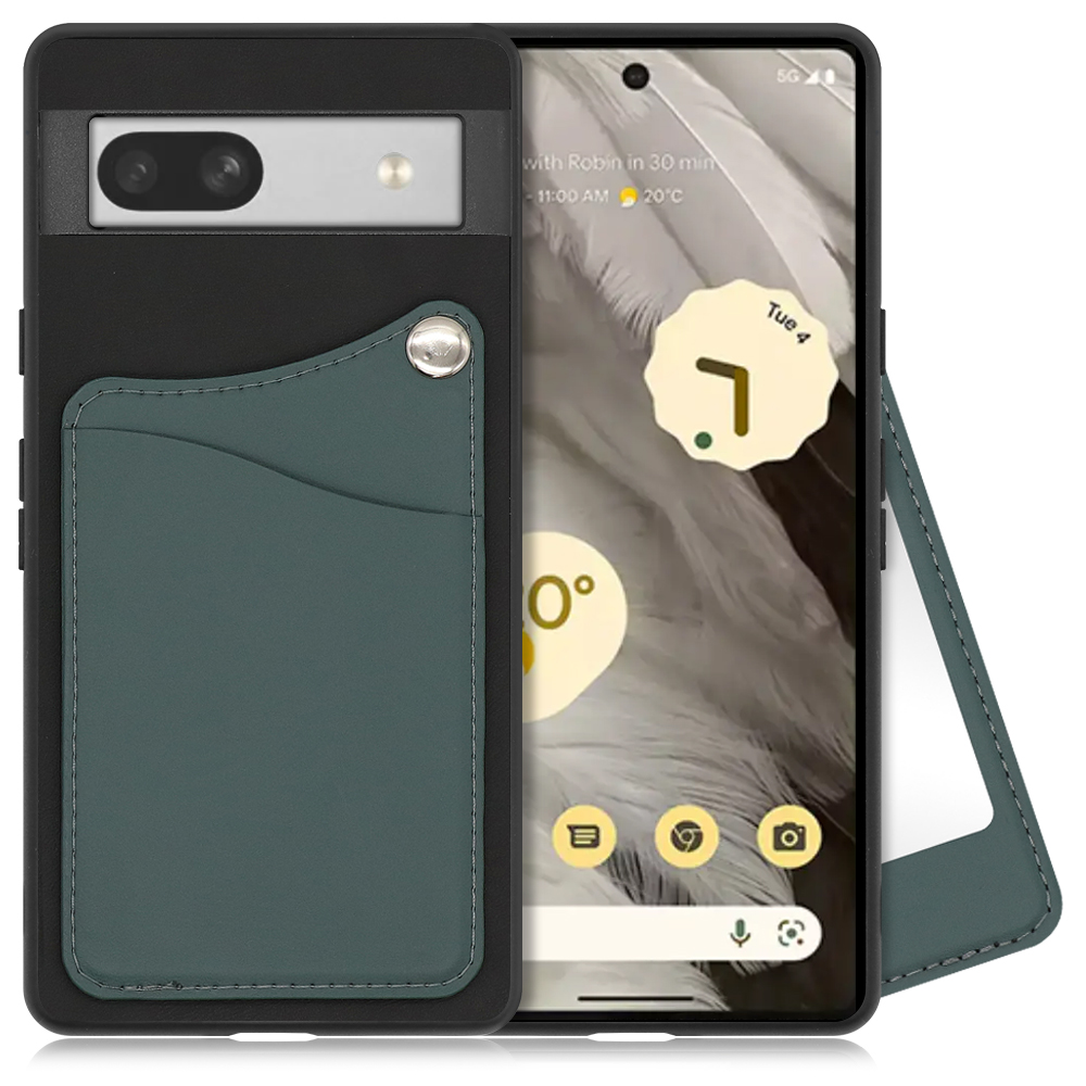 [ LOOF MODULE-MIRROR BICOLOR ] Google Pixel 7a googlepixel7a pixel7a スマホケース 背面 ケース カバー ハードケース カード収納 ミラー 鏡 本革 カードホルダー ストラップホール [ Google Pixel 7a / スレートグリーン ]