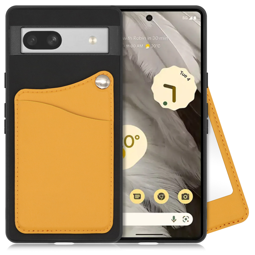 [ LOOF MODULE-MIRROR BICOLOR ] Google Pixel 7a googlepixel7a pixel7a スマホケース 背面 ケース カバー ハードケース カード収納 ミラー 鏡 本革 カードホルダー ストラップホール [ Google Pixel 7a / メープルオレンジ ]