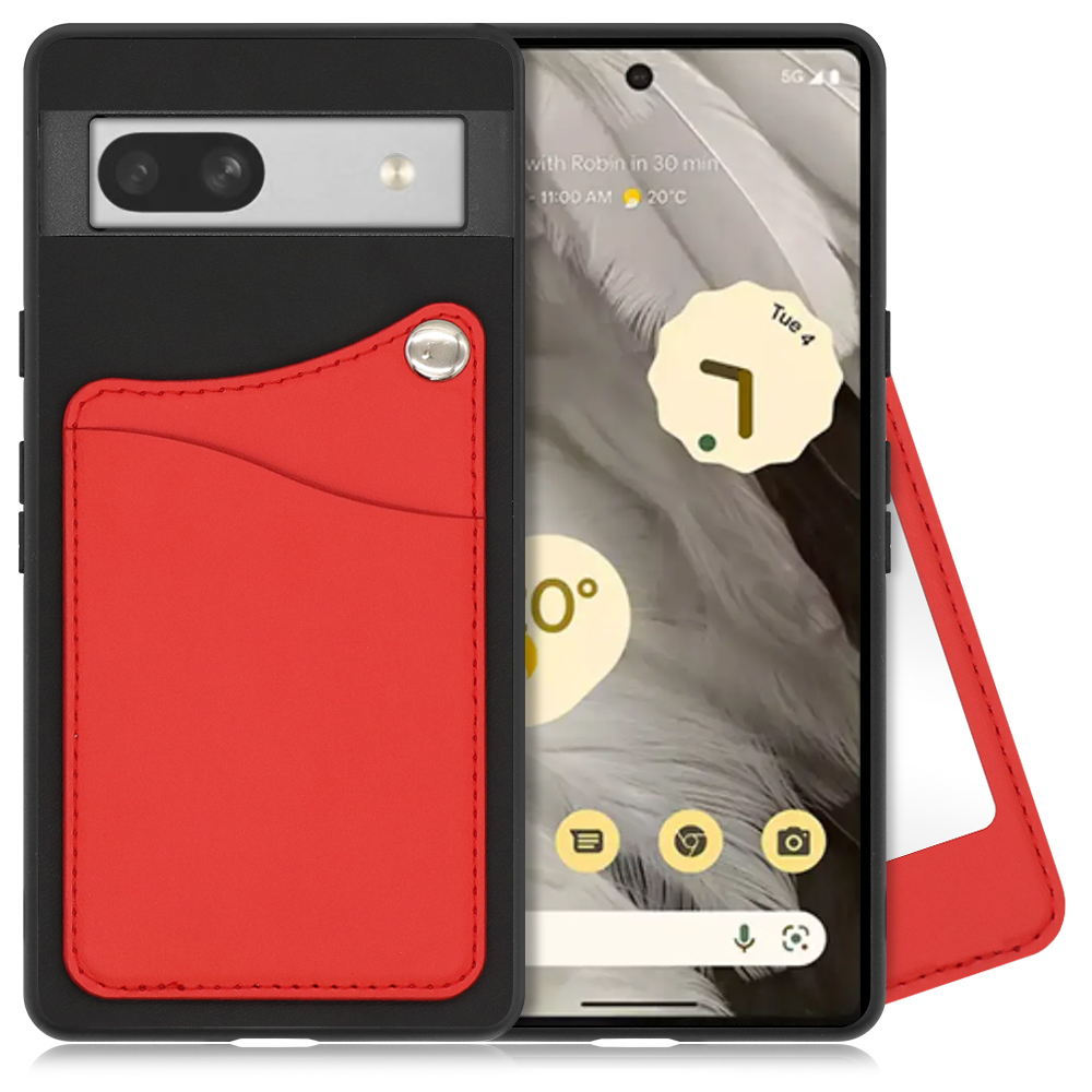 LooCo Official Shop LOOF MODULE-MIRROR BICOLOR Google Pixel 7a  googlepixel7a pixel7a スマホケース 背面 ケース カバー ハードケース カード収納 ミラー 鏡 本革 カードホルダー  ストラップホール Google Pixel 7a スカーレット