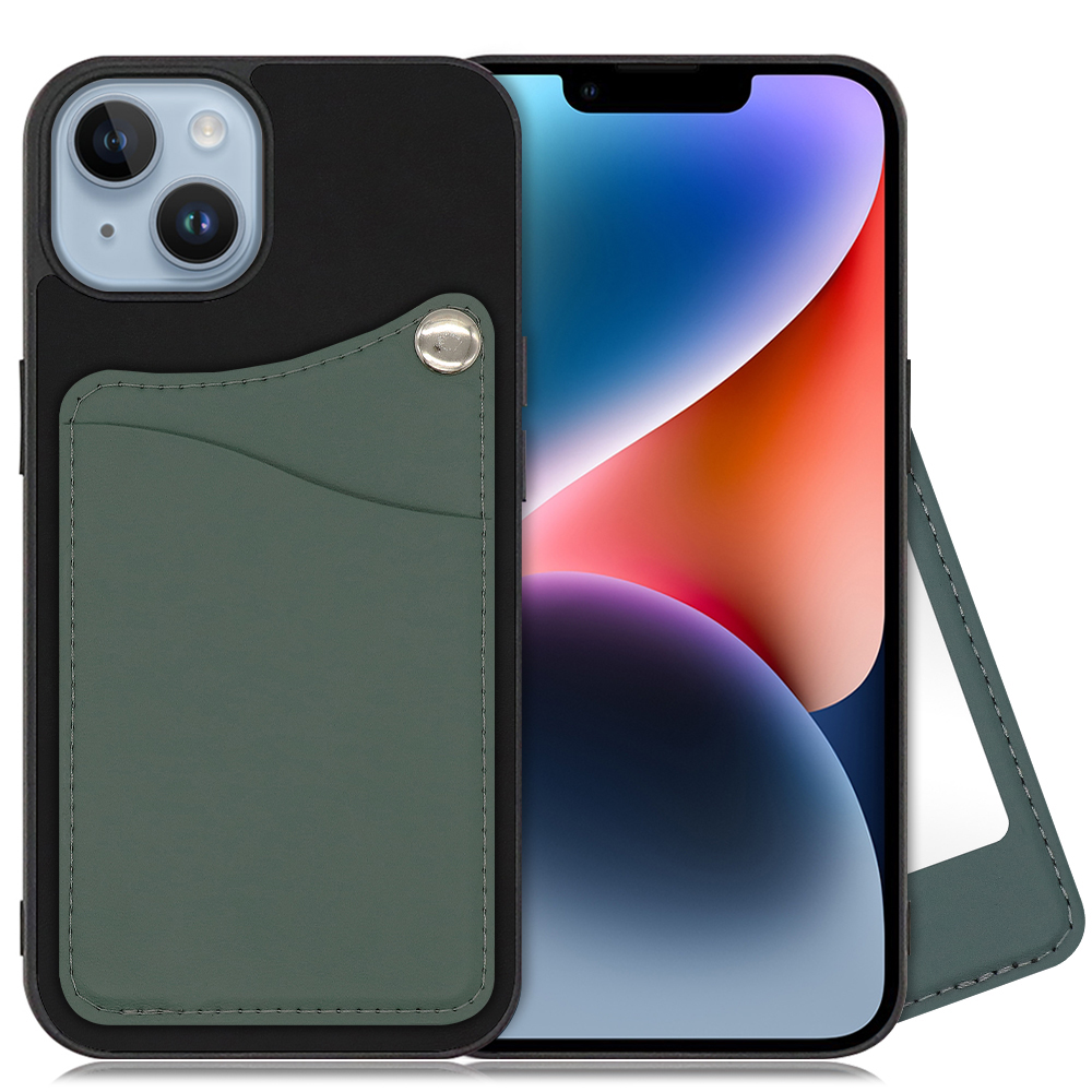 LOOF MODULE-MIRROR BICOLOR Series iPhone 14 用 [スレートグリーン] スマホケース ハードケース 本革 ミラー 鏡 キャッシュレス FeliCa対応 スマート決済 かざすだけ