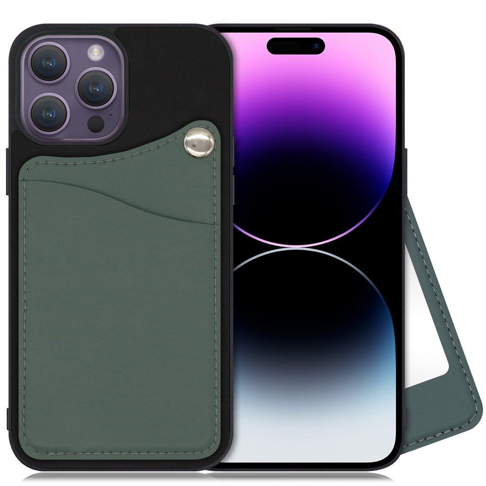 LOOF MODULE-MIRROR BICOLOR Series iPhone 14 Pro Max 用 [スレートグリーン] スマホケース ハードケース 本革 ミラー 鏡 キャッシュレス FeliCa対応 スマート決済 かざすだけ