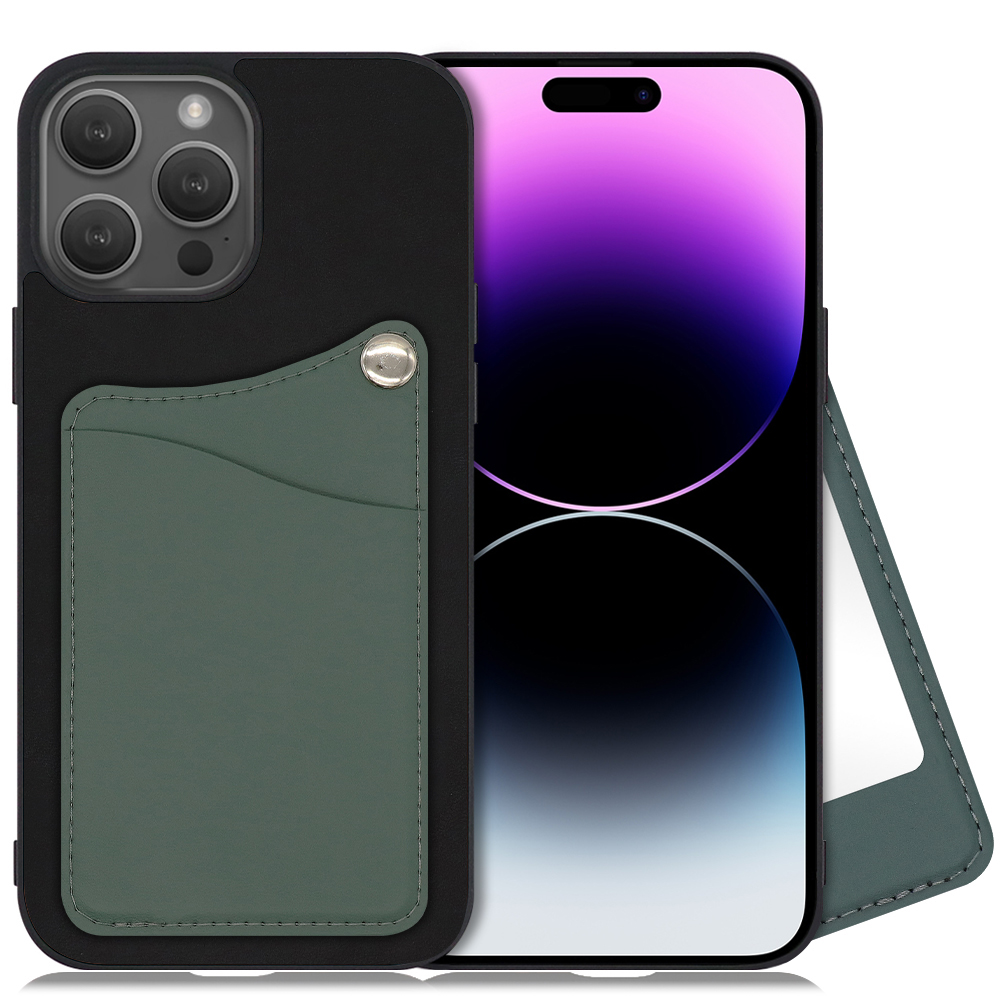 LOOF MODULE-MIRROR BICOLOR Series iPhone 14 Pro 用 [スレートグリーン] スマホケース ハードケース 本革 ミラー 鏡 キャッシュレス FeliCa対応 スマート決済 かざすだけ