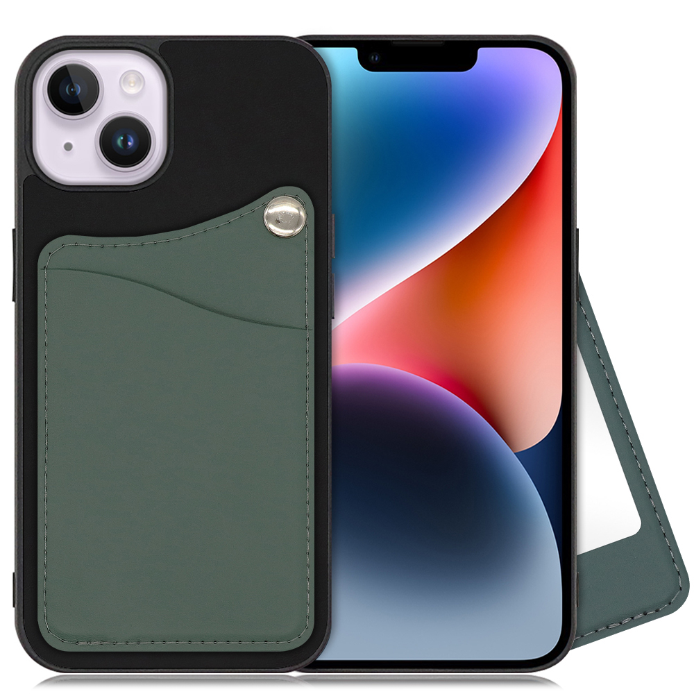 LOOF MODULE-MIRROR BICOLOR Series iPhone 14 Plus 用 [スレートグリーン] スマホケース ハードケース 本革 ミラー 鏡 キャッシュレス FeliCa対応 スマート決済 かざすだけ