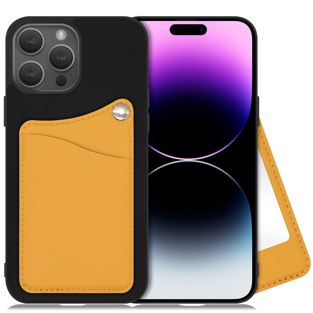 LOOF MODULE-MIRROR BICOLOR Series iPhone 14 Pro 用 [メープルオレンジ] スマホケース ハードケース 本革 ミラー 鏡 キャッシュレス FeliCa対応 スマート決済 かざすだけ