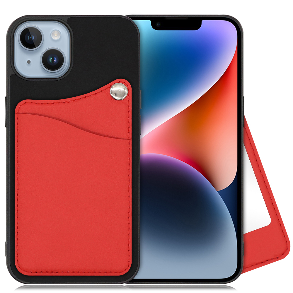 LOOF MODULE-MIRROR BICOLOR Series iPhone 14 用 [スカーレット] スマホケース ハードケース 本革 ミラー 鏡 キャッシュレス FeliCa対応 スマート決済 かざすだけ