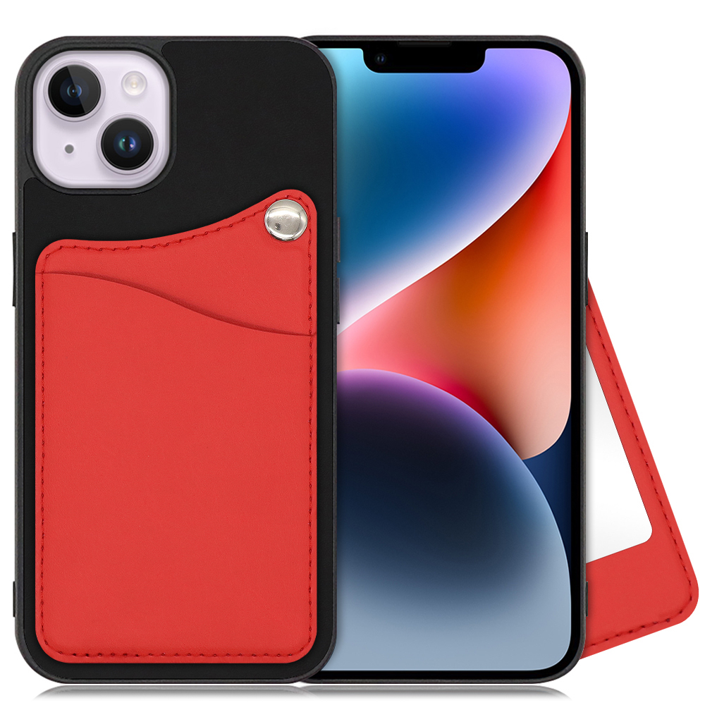 LOOF MODULE-MIRROR BICOLOR Series iPhone 14 Plus 用 [スカーレット] スマホケース ハードケース 本革 ミラー 鏡 キャッシュレス FeliCa対応 スマート決済 かざすだけ