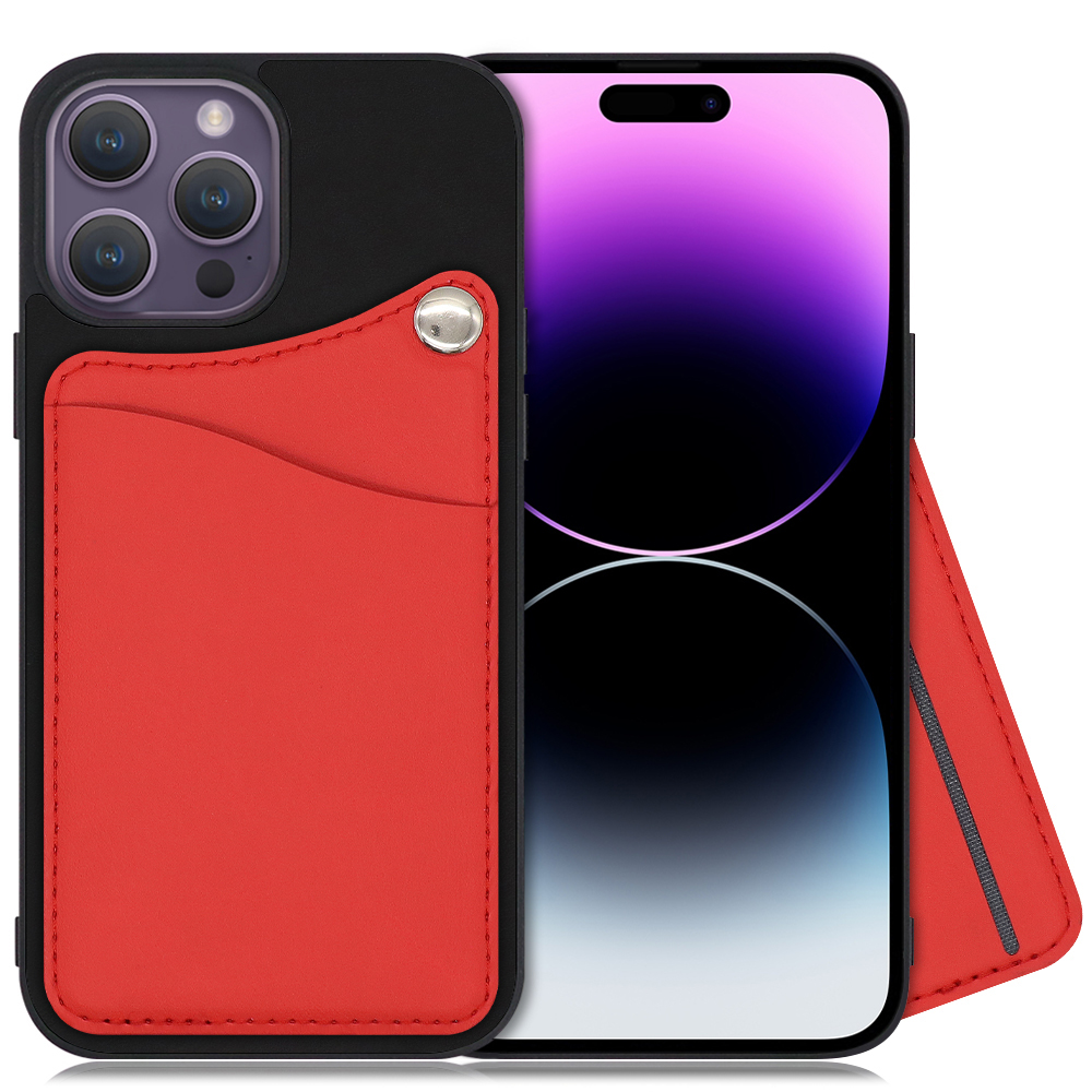 LOOF MODULE-CARD BICOLOR Series iPhone 14 Pro Max 用 [スカーレット] スマホケース ハードケース 本革 カード収納 ポケット キャッシュレス FeliCa対応 スマート決済 かざすだけ