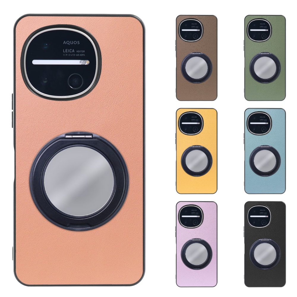 [ LOOF RING-SHELL (ミラー Ver.) ] AQUOS R11 SH-51G SH-M35 スマホケース 背面 ケース カバー ミラー付きスマホリング スタンド 本革 レザー 落下防止  [ AQUOS R11 ]