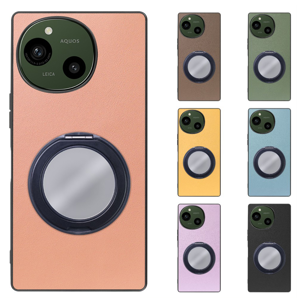 [ LOOF RING-SHELL (ミラー Ver.) ] AQUOS R9 / R10 SH-51E SH-51F スマホケース 背面 ケース カバー ミラー付きスマホリング スタンド 本革 レザー 落下防止  [ AQUOS R9 / R10 ]
