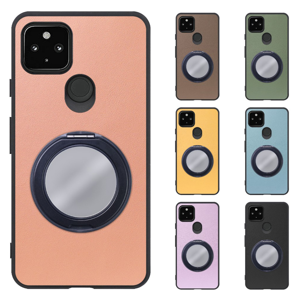 [ LOOF RING-SHELL (ミラー Ver.) ] Google Pixel 5 pixel5 Googlepixel5 スマホケース 背面 ケース カバー ミラー付きスマホリング スタンド 本革 レザー 落下防止  [ Google Pixel 5 ]