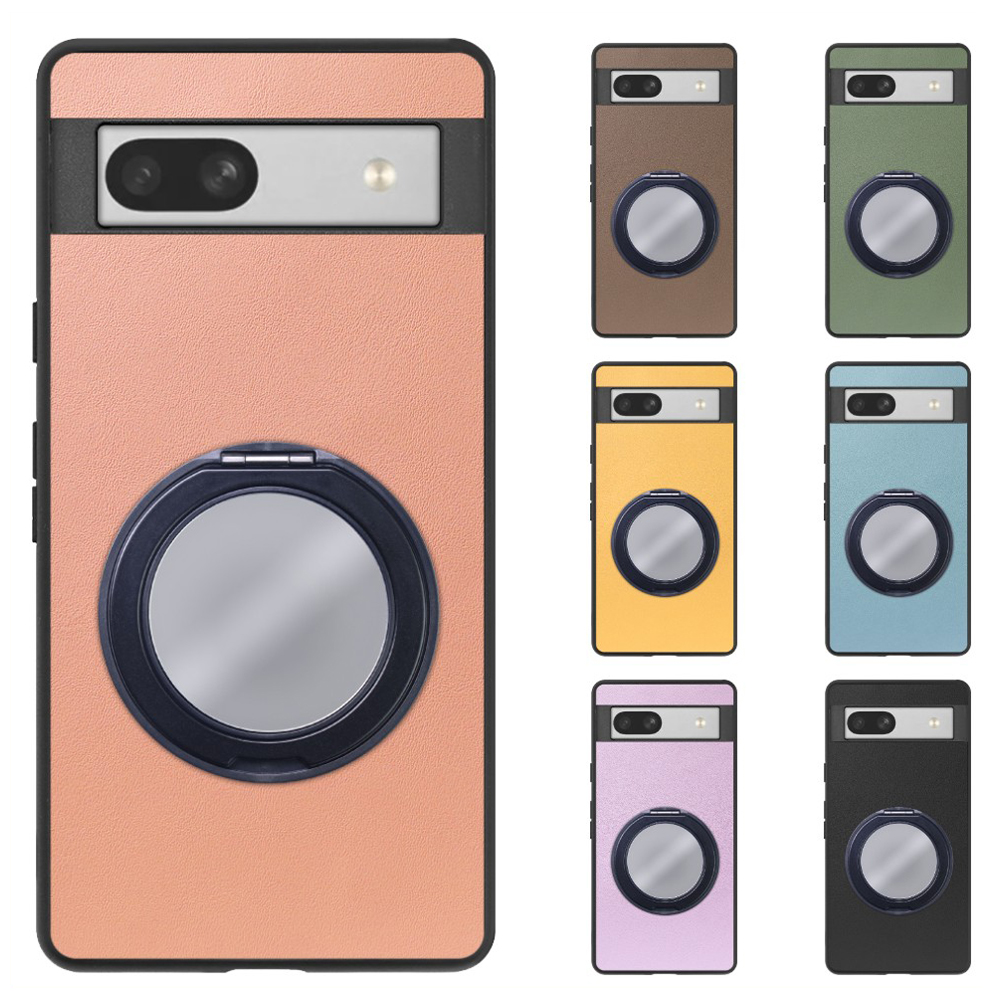 [ LOOF RING-SHELL (ミラー Ver.) ] Google Pixel 7a googlepixel7a pixel7a スマホケース 背面 ケース カバー ミラー付きスマホリング スタンド 本革 レザー 落下防止  [ Google Pixel 7a ]
