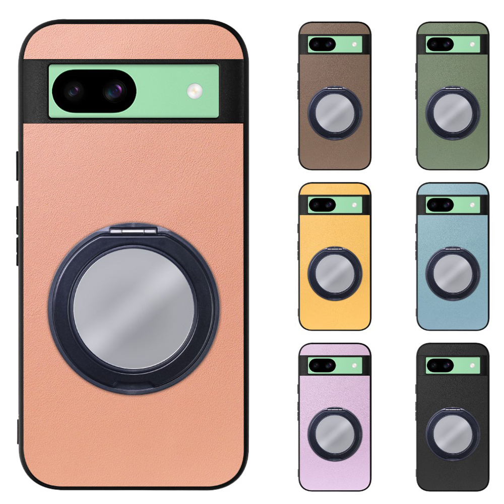 [ LOOF RING-SHELL (ミラー Ver.) ] Google Pixel 8a googlepixel8a Pixel8a ピクセル8a スマホケース 背面 ケース カバー ミラー付きスマホリング スタンド 本革 レザー 落下防止  [ Google Pixel 8a ]