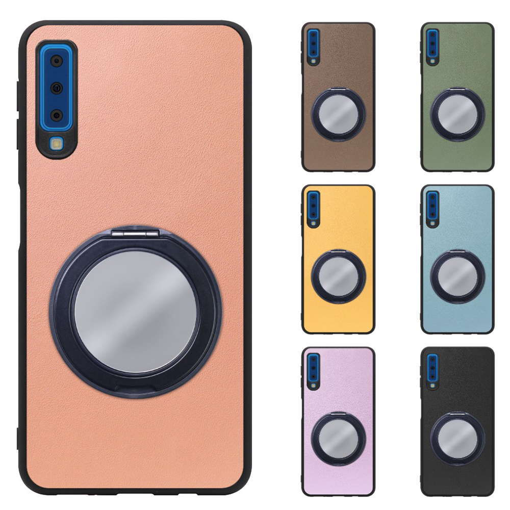 [ LOOF RING-SHELL (ミラー Ver.) ] Galaxy A7 SM-A750C galaxya7 スマホケース 背面 ケース カバー ミラー付きスマホリング スタンド 本革 レザー 落下防止  [ Galaxy A7 ]