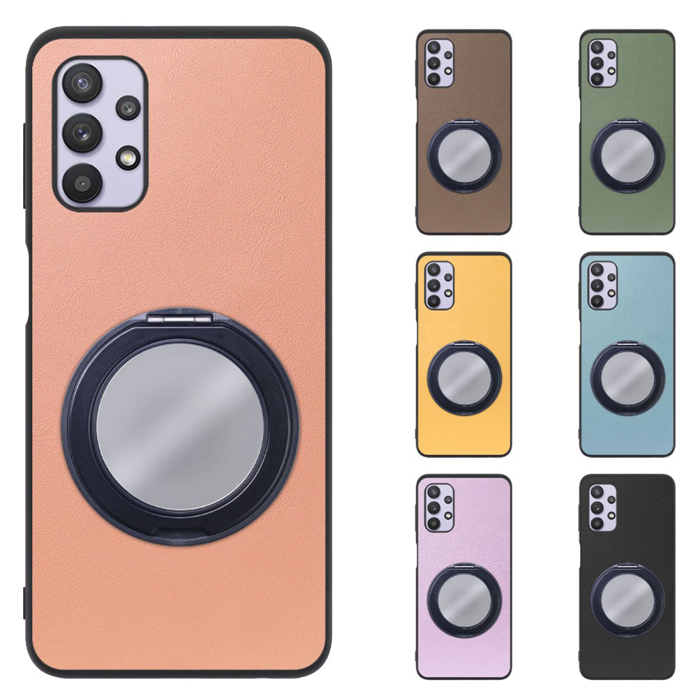 [ LOOF RING-SHELL (ミラー Ver.) ] Galaxy A32 5G SCG08 a325g スマホケース 背面 ケース カバー ミラー付きスマホリング スタンド 本革 レザー 落下防止  [ Galaxy A32 5G ]