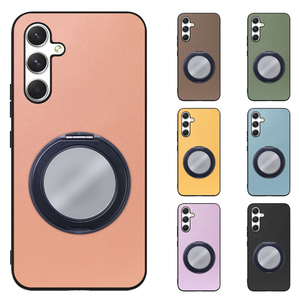 [ LOOF RING-SHELL (ミラー Ver.) ] Galaxy A54 5G  スマホケース 背面 ケース カバー ミラー付きスマホリング スタンド 本革 レザー 落下防止  [ Galaxy A54 5G ]