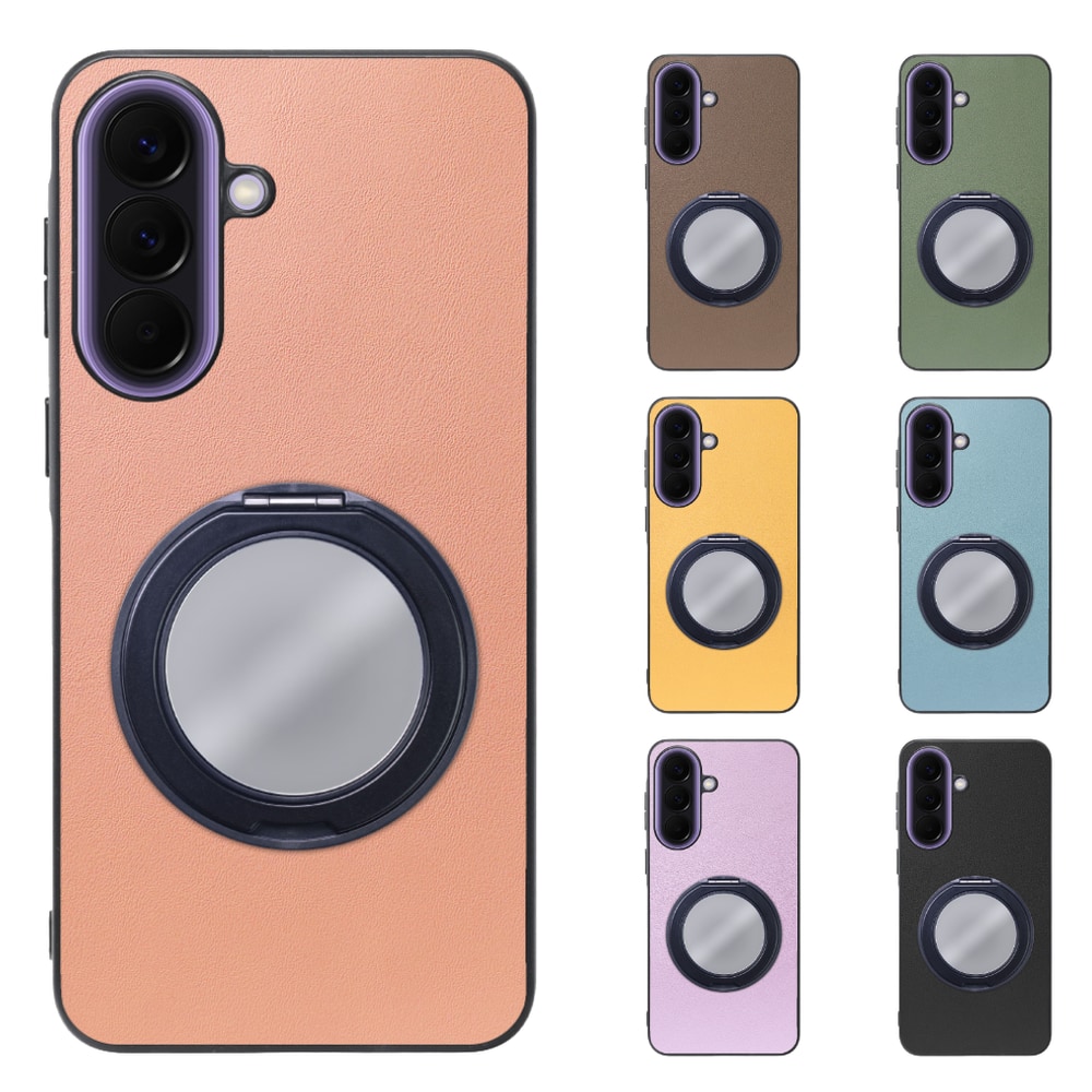 [ LOOF RING-SHELL (ミラー Ver.) ] Galaxy A57 5G SC-54G SCG39 SM-A576Z SM-A576C スマホケース 背面 ケース カバー ミラー付きスマホリング スタンド 本革 レザー 落下防止  [ Galaxy A57 5G ]