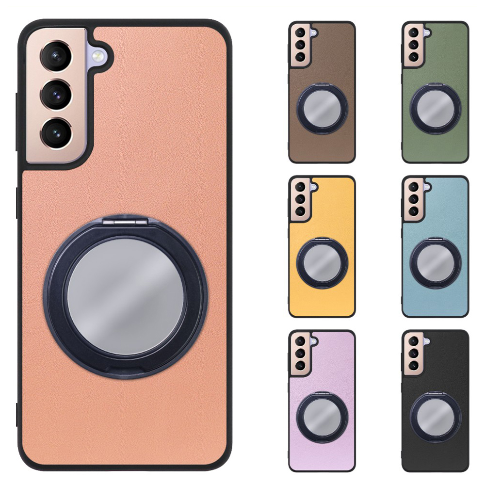 [ LOOF RING-SHELL (ミラー Ver.) ] Galaxy S21 5G SC-51B / SCG09 s215g スマホケース 背面 ケース カバー ミラー付きスマホリング スタンド 本革 レザー 落下防止  [ Galaxy S21 5G ]