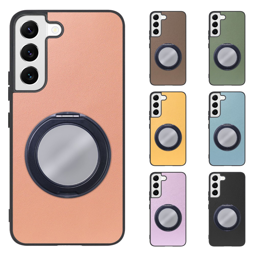 [ LOOF RING-SHELL (ミラー Ver.) ] Galaxy S22 SC-51C / SCG13  スマホケース 背面 ケース カバー ミラー付きスマホリング スタンド 本革 レザー 落下防止  [ Galaxy S22 ]