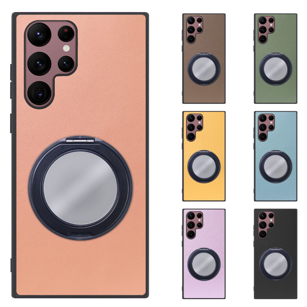 [ LOOF RING-SHELL (ミラー Ver.) ] Galaxy S22 Ultra SC-52C / SCG14 s22ultra スマホケース 背面 ケース カバー ミラー付きスマホリング スタンド 本革 レザー 落下防止  [ Galaxy S22 Ultra ]