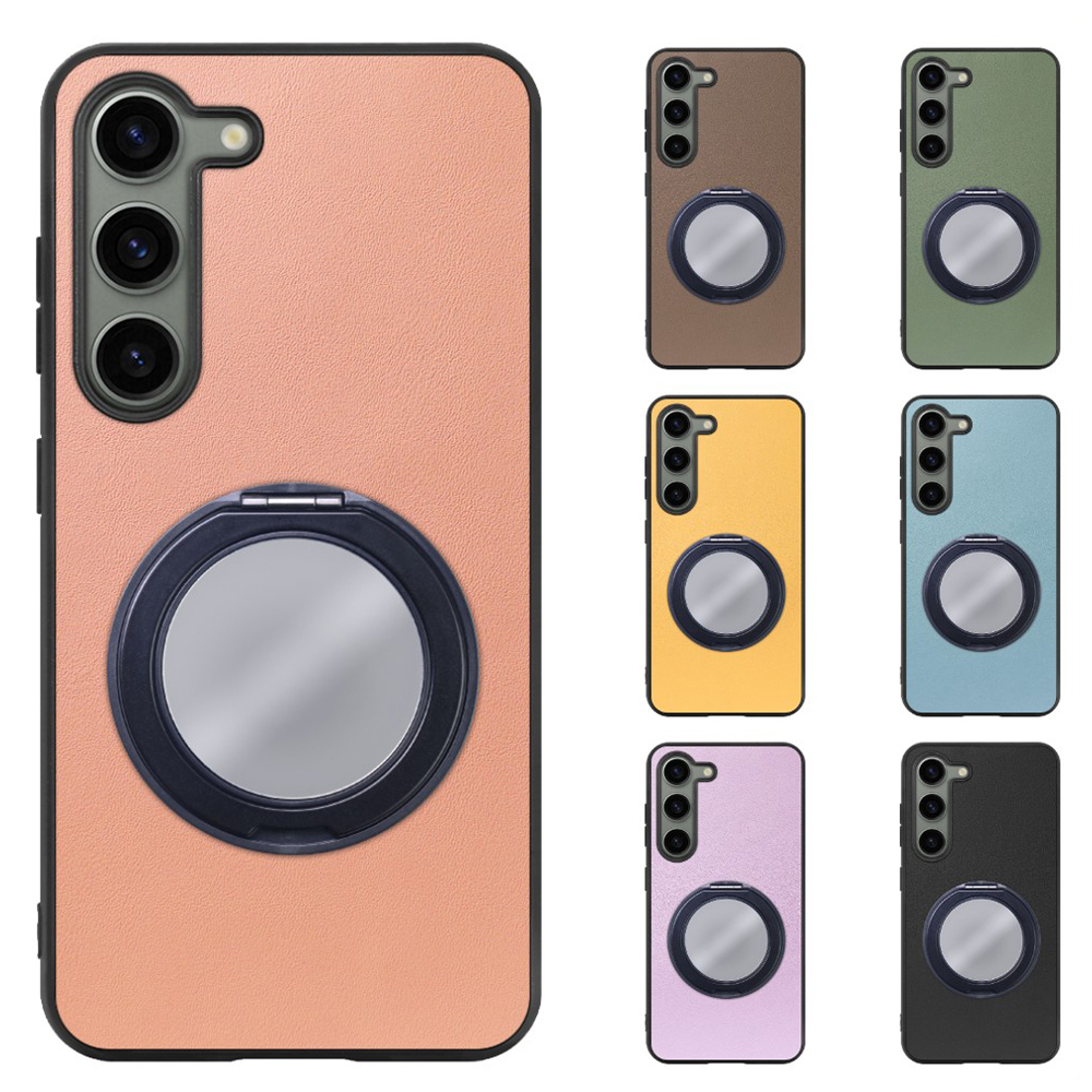 [ LOOF RING-SHELL (ミラー Ver.) ] Galaxy S23  スマホケース 背面 ケース カバー ミラー付きスマホリング スタンド 本革 レザー 落下防止  [ Galaxy S23 ]