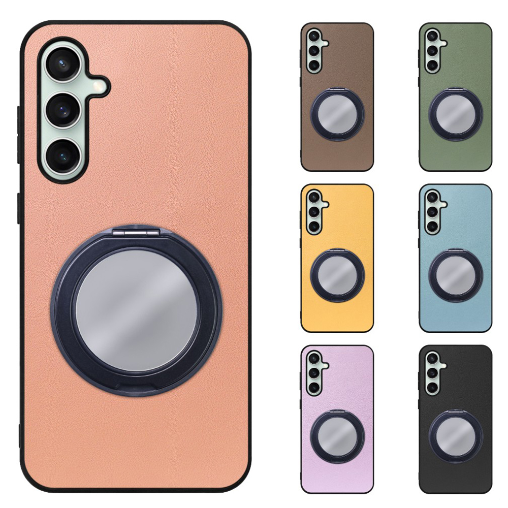 [ LOOF RING-SHELL (ミラー Ver.) ] Galaxy S23 FE s23fe スマホケース 背面 ケース カバー ミラー付きスマホリング スタンド 本革 レザー 落下防止  [ Galaxy S23 FE ]