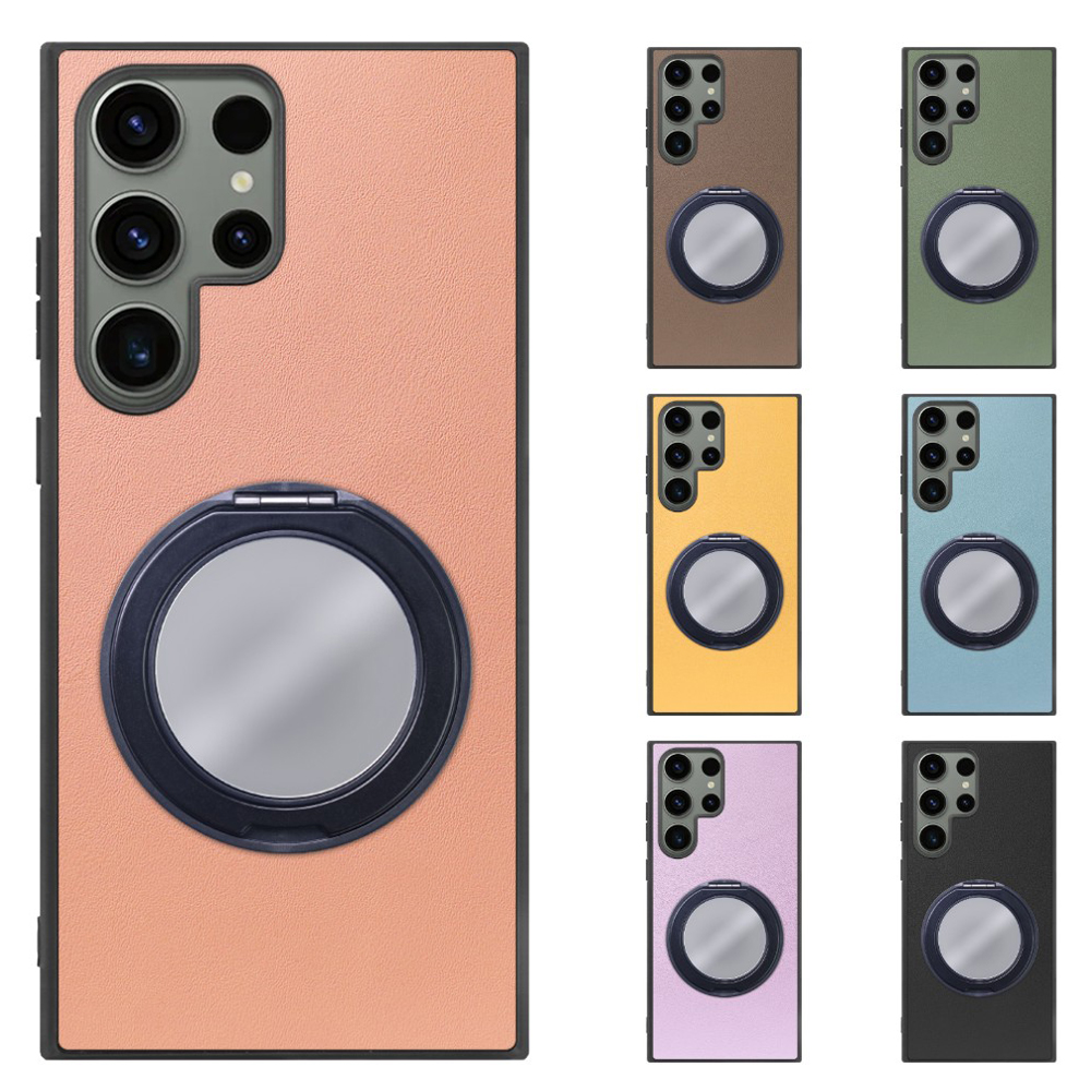 [ LOOF RING-SHELL (ミラー Ver.) ] Galaxy S23 Ultra s23ultra スマホケース 背面 ケース カバー ミラー付きスマホリング スタンド 本革 レザー 落下防止  [ Galaxy S23 Ultra ]