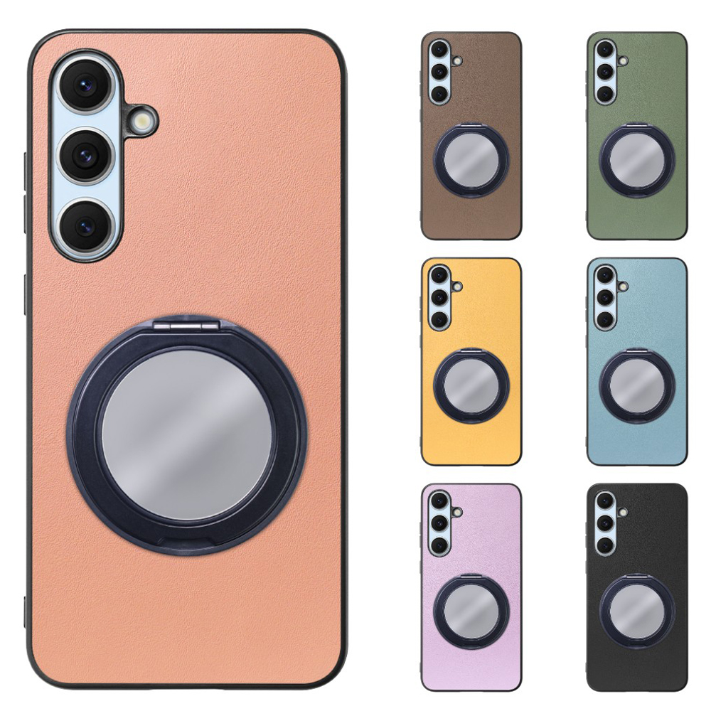 [ LOOF RING-SHELL (ミラー Ver.) ] Galaxy S24 FE SM-S721Q / SCG30 ギャラクシー s24fe スマホケース 背面 ケース カバー ミラー付きスマホリング スタンド 本革 レザー 落下防止  [ Galaxy S24 FE ]