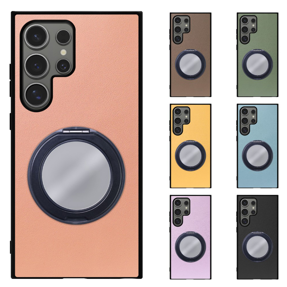 [ LOOF RING-SHELL (ミラー Ver.) ] Galaxy S24 Ultra s24ultra スマホケース 背面 ケース カバー ミラー付きスマホリング スタンド 本革 レザー 落下防止  [ Galaxy S24 Ultra ]