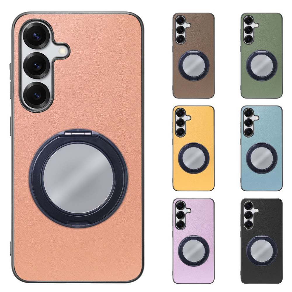 [ LOOF RING-SHELL (ミラー Ver.) ] Galaxy S25 SC-51F スマホケース 背面 ケース カバー ミラー付きスマホリング スタンド 本革 レザー 落下防止  [ Galaxy S25 ]