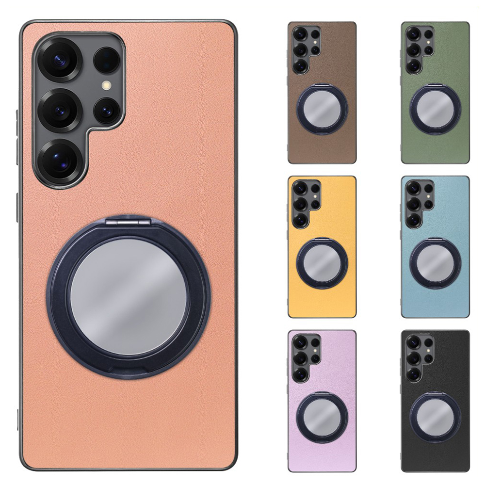 [ LOOF RING-SHELL (ミラー Ver.) ] Galaxy S25 Ultra SC-52F スマホケース 背面 ケース カバー ミラー付きスマホリング スタンド 本革 レザー 落下防止  [ Galaxy S25 Ultra ]