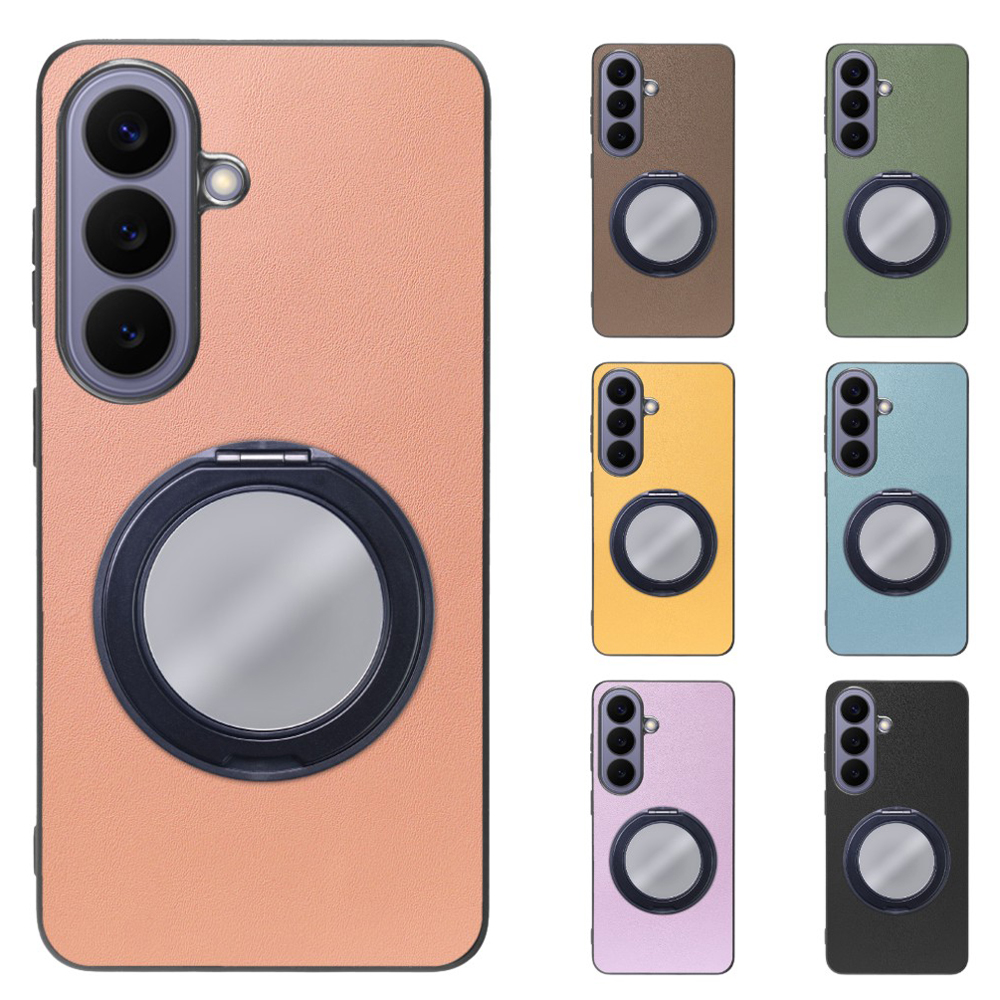 [ LOOF RING-SHELL (ミラー Ver.) ] Galaxy S26 Samsung SC-51G スマホケース 背面 ケース カバー ミラー付きスマホリング スタンド 本革 レザー 落下防止  [ Galaxy S26 ]