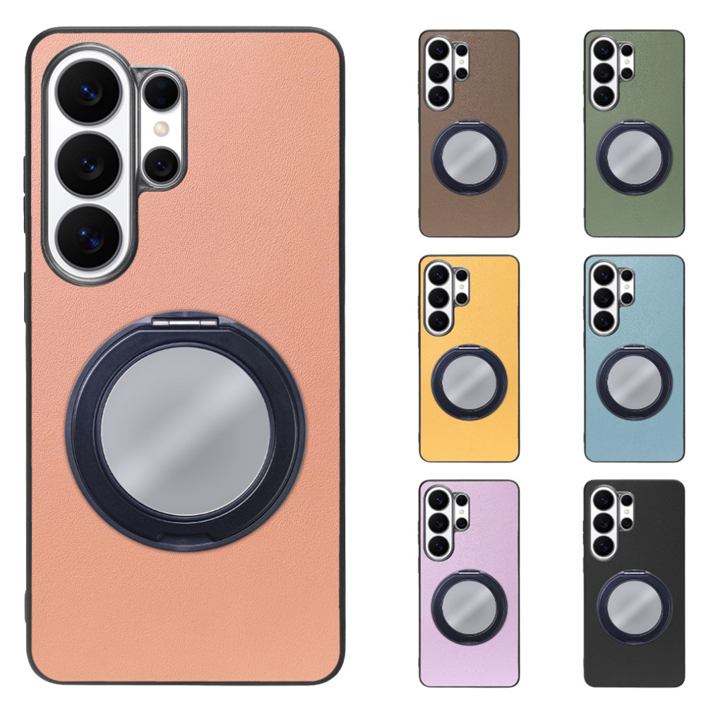 [ LOOF RING-SHELL (ミラー Ver.) ] Galaxy S26 Ultra Samsung SC-53G スマホケース 背面 ケース カバー ミラー付きスマホリング スタンド 本革 レザー 落下防止  [ Galaxy S26 Ultra ]